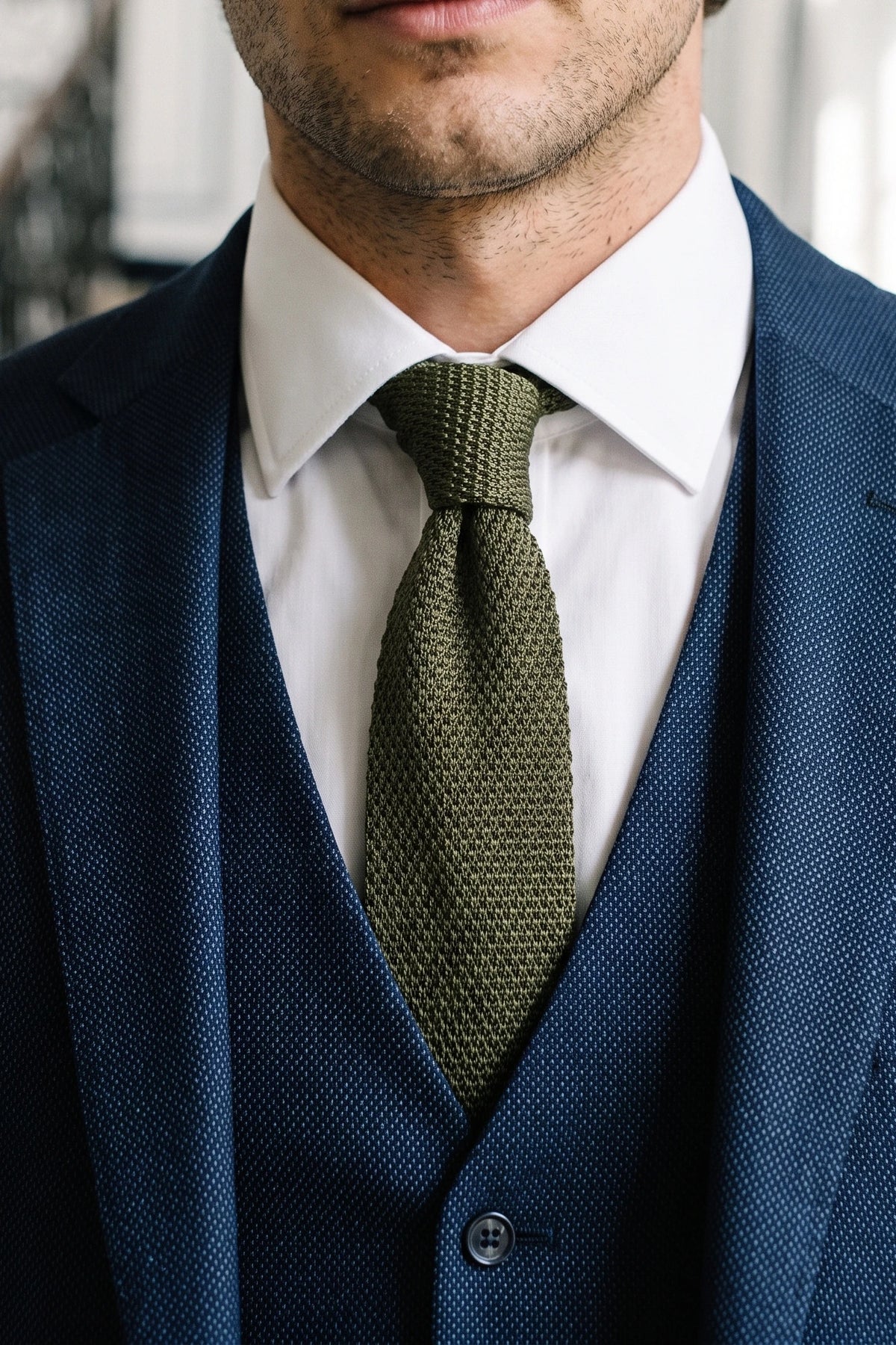 Corbata de punto verde oliva para hombre