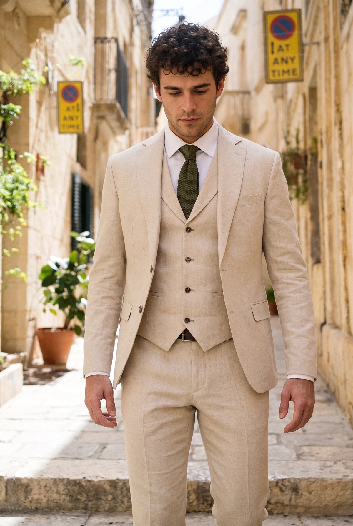 Corbata de punto verde oliva para hombre