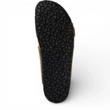 Sandalias tipo pantufla de cuero verde oliva para hombre con plantilla ajustable.
