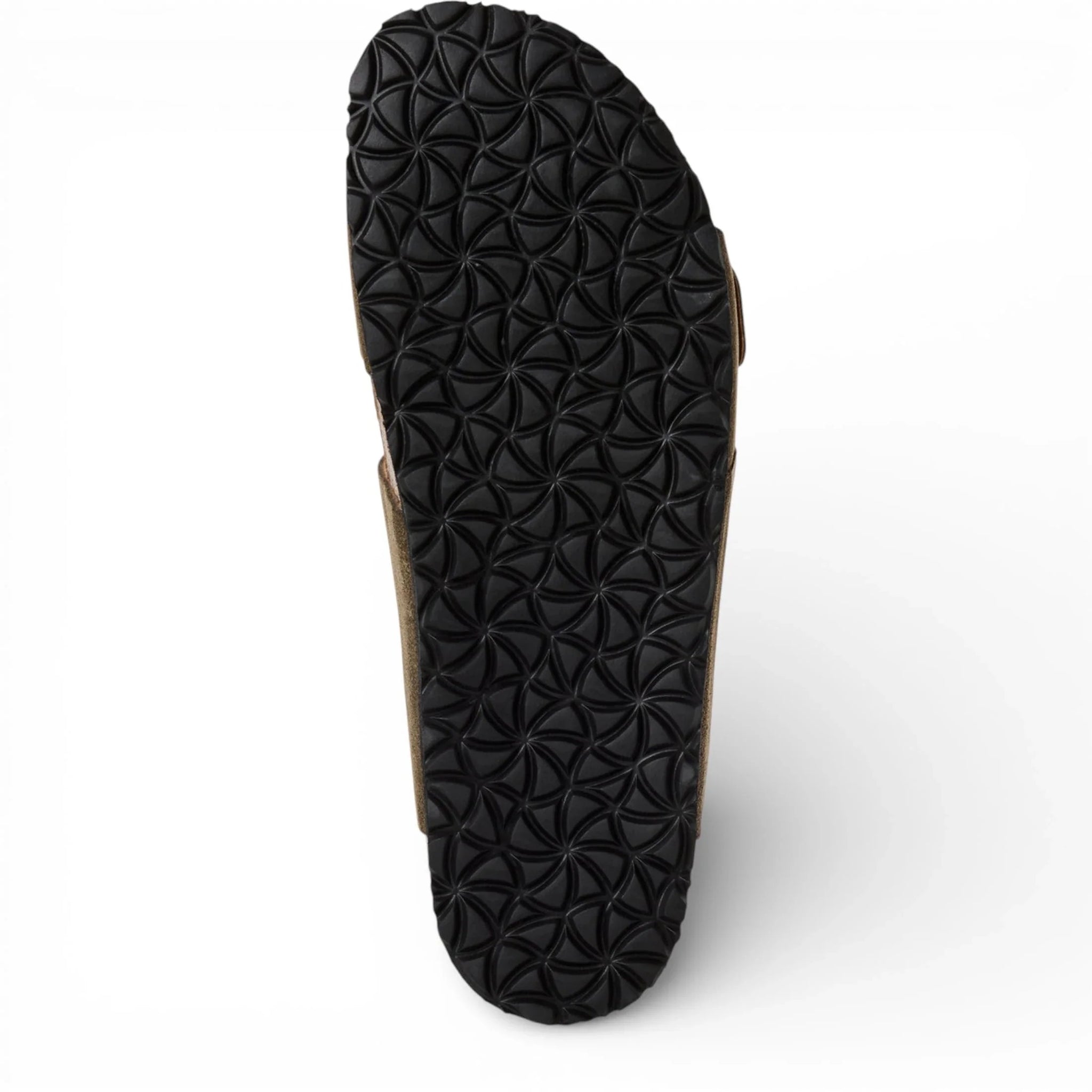 Sandalias tipo pantufla de cuero verde oliva para hombre con plantilla ajustable.