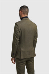 Blazer de hombre de tweed verde oliva con estampado de espiga.