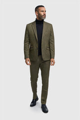Blazer de hombre de tweed verde oliva con estampado de espiga.