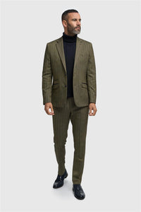 Blazer de hombre de tweed verde oliva con estampado de espiga.