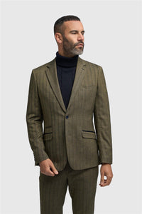 Blazer de hombre de tweed verde oliva con estampado de espiga.