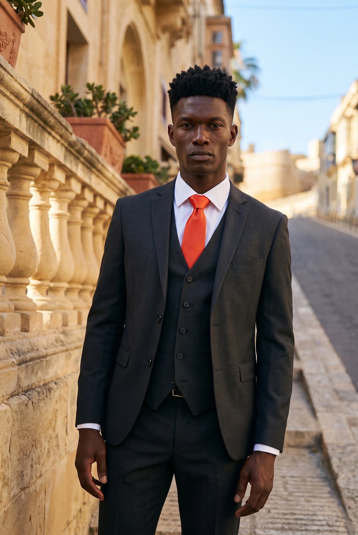 Corbata estrecha para hombre de color naranja rojizo