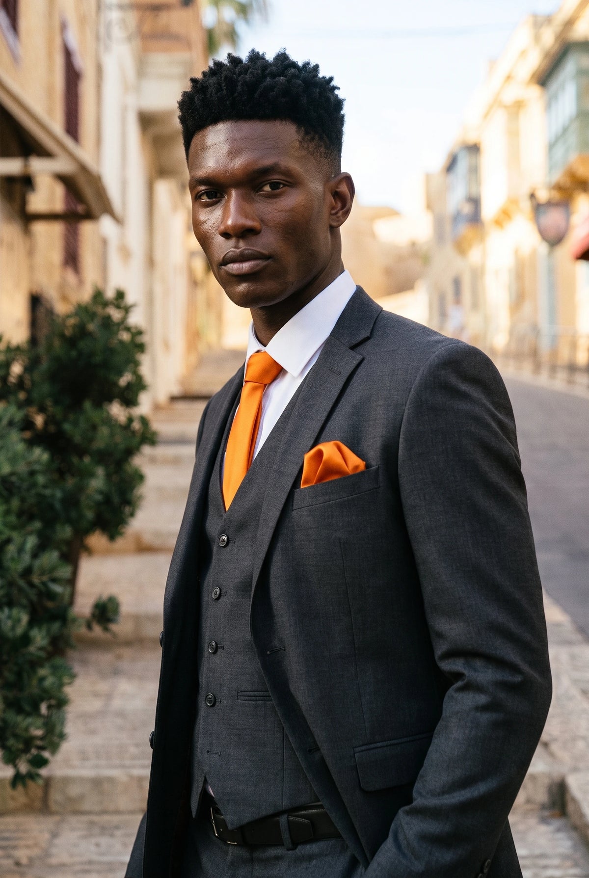 Conjunto de corbata naranja para hombre