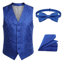 Conjunto de chaleco y pajarita de 3 piezas con estampado floral paisley para hombre - Azul
