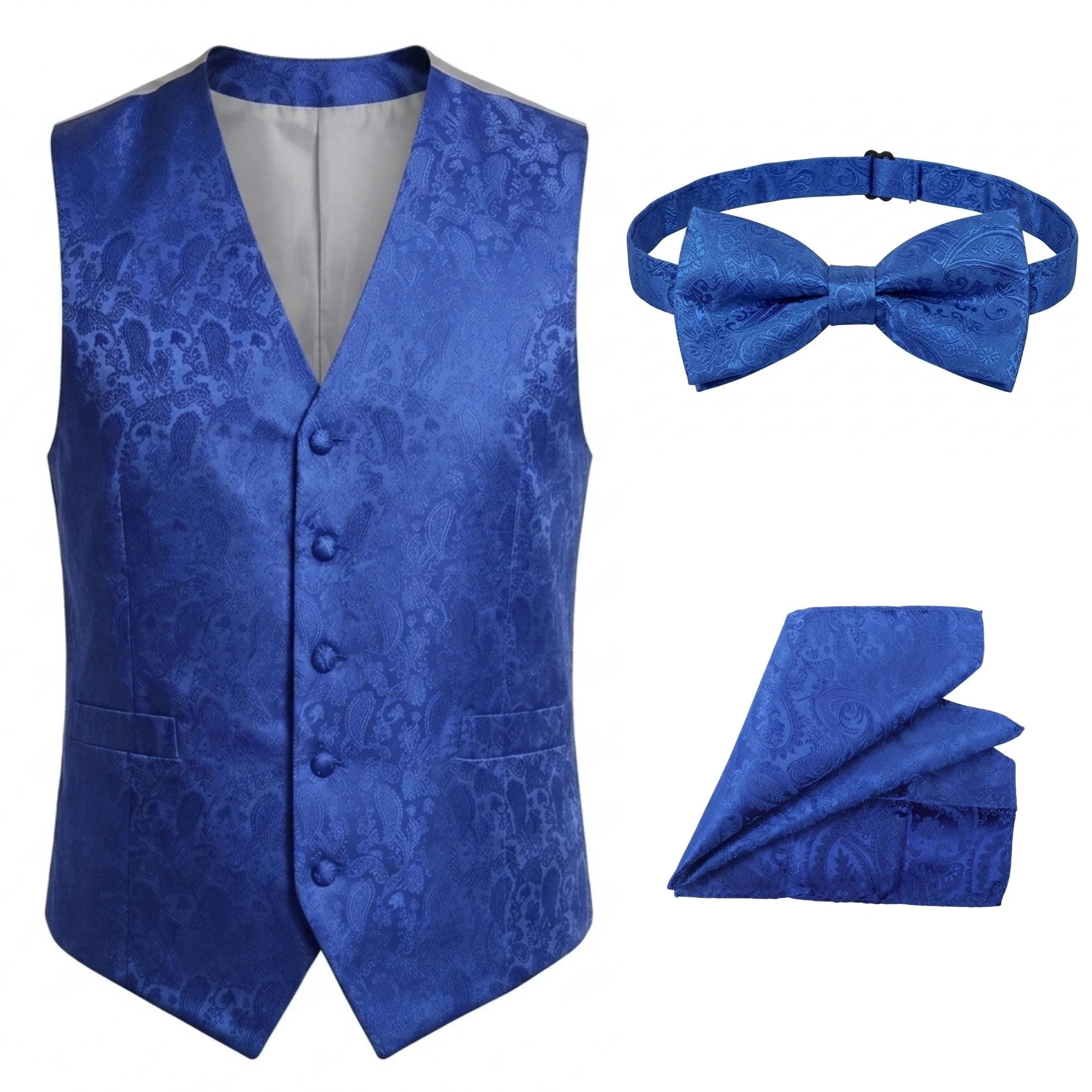 Conjunto de chaleco y pajarita de 3 piezas con estampado floral paisley para hombre - Azul