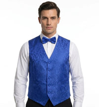 Conjunto de chaleco y pajarita de 3 piezas con estampado floral paisley para hombre - Azul