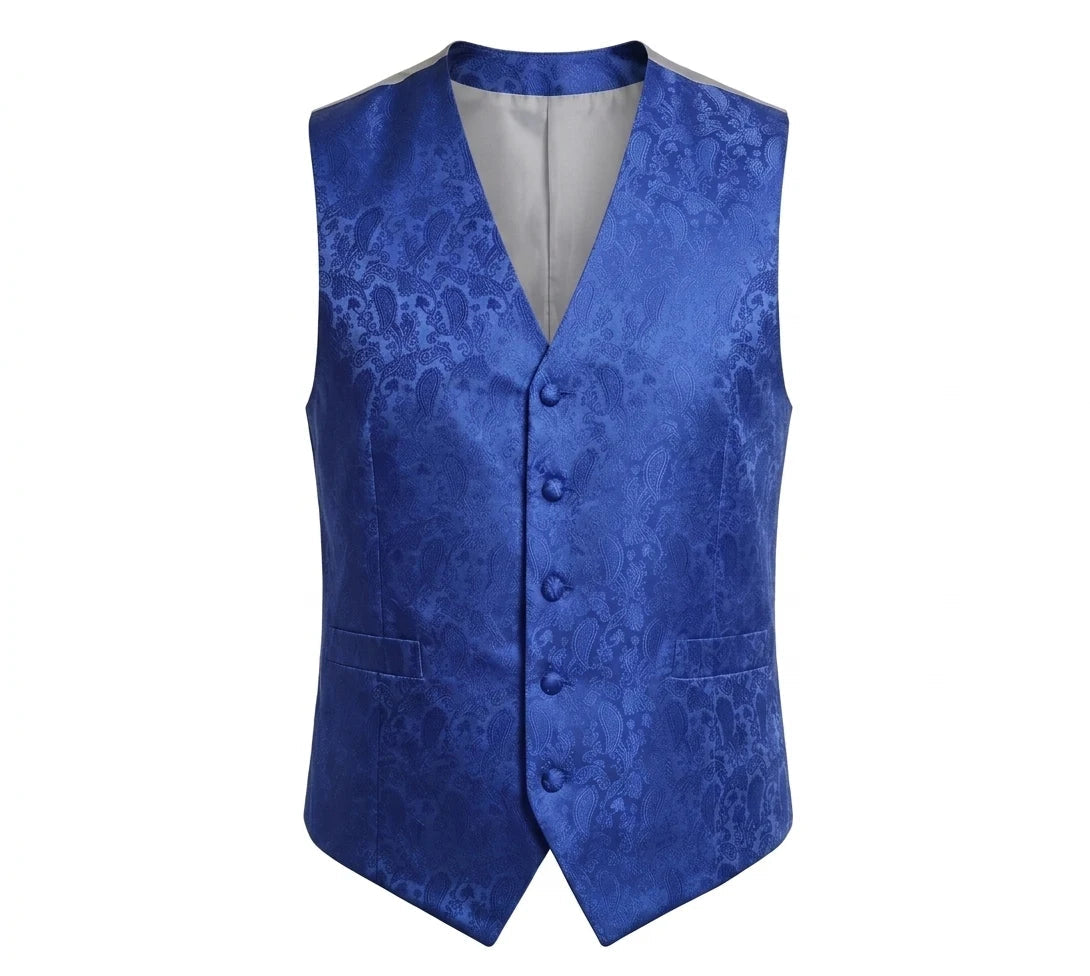 Conjunto de chaleco y pajarita de 3 piezas con estampado floral paisley para hombre - Azul