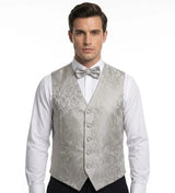 Conjunto de chaleco y pajarita de 3 piezas con estampado floral Paisley para hombre - Gris