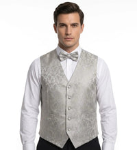 Conjunto de chaleco y pajarita de 3 piezas con estampado floral Paisley para hombre - Gris