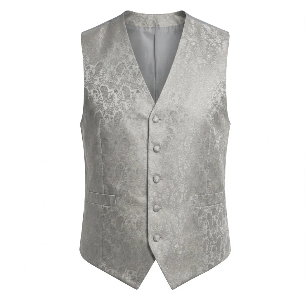 Conjunto de chaleco y pajarita de 3 piezas con estampado floral Paisley para hombre - Gris
