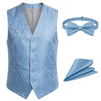 Conjunto de chaleco y pajarita de 3 piezas con estampado floral Paisley para hombre - Azul cielo