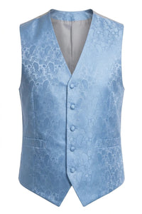 Conjunto de chaleco y pajarita de 3 piezas con estampado floral Paisley para hombre - Azul cielo