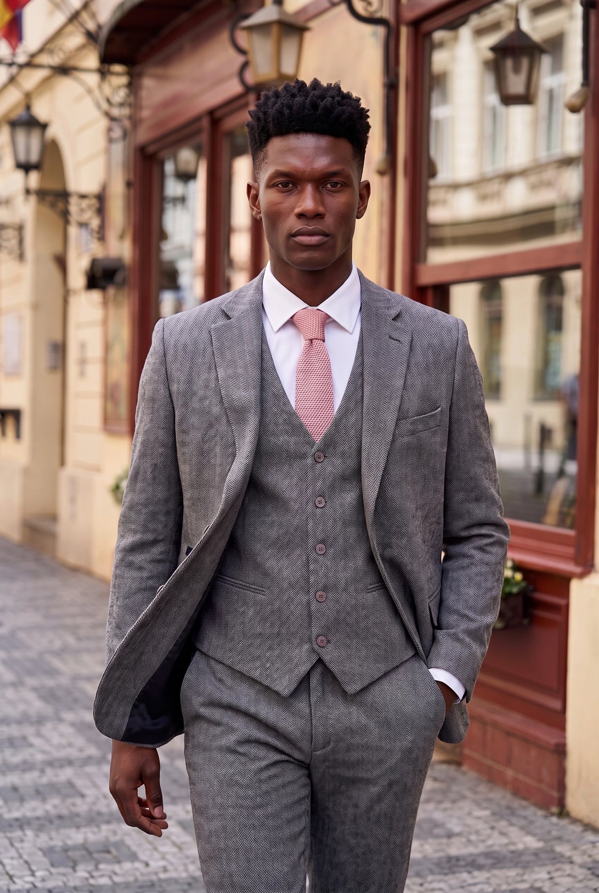 Corbata de punto rosa para hombre