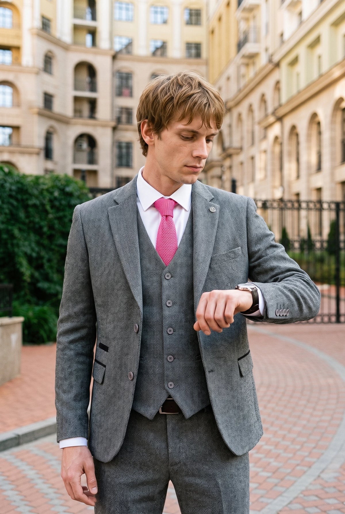 Corbata de punto rosa para hombre