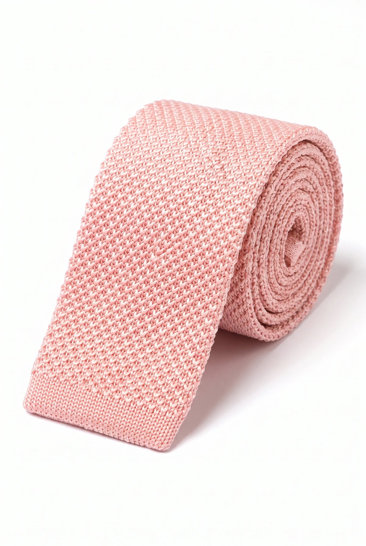 Corbata de punto rosa para hombre con extremo cuadrado plano