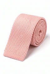 Corbata de punto rosa para hombre con extremo cuadrado plano