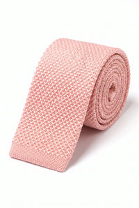 Corbata de punto rosa para hombre con extremo cuadrado plano