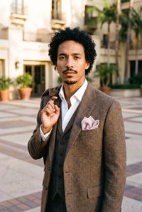 Pañuelo de bolsillo para hombre de mezcla de lana y tweed rosa.