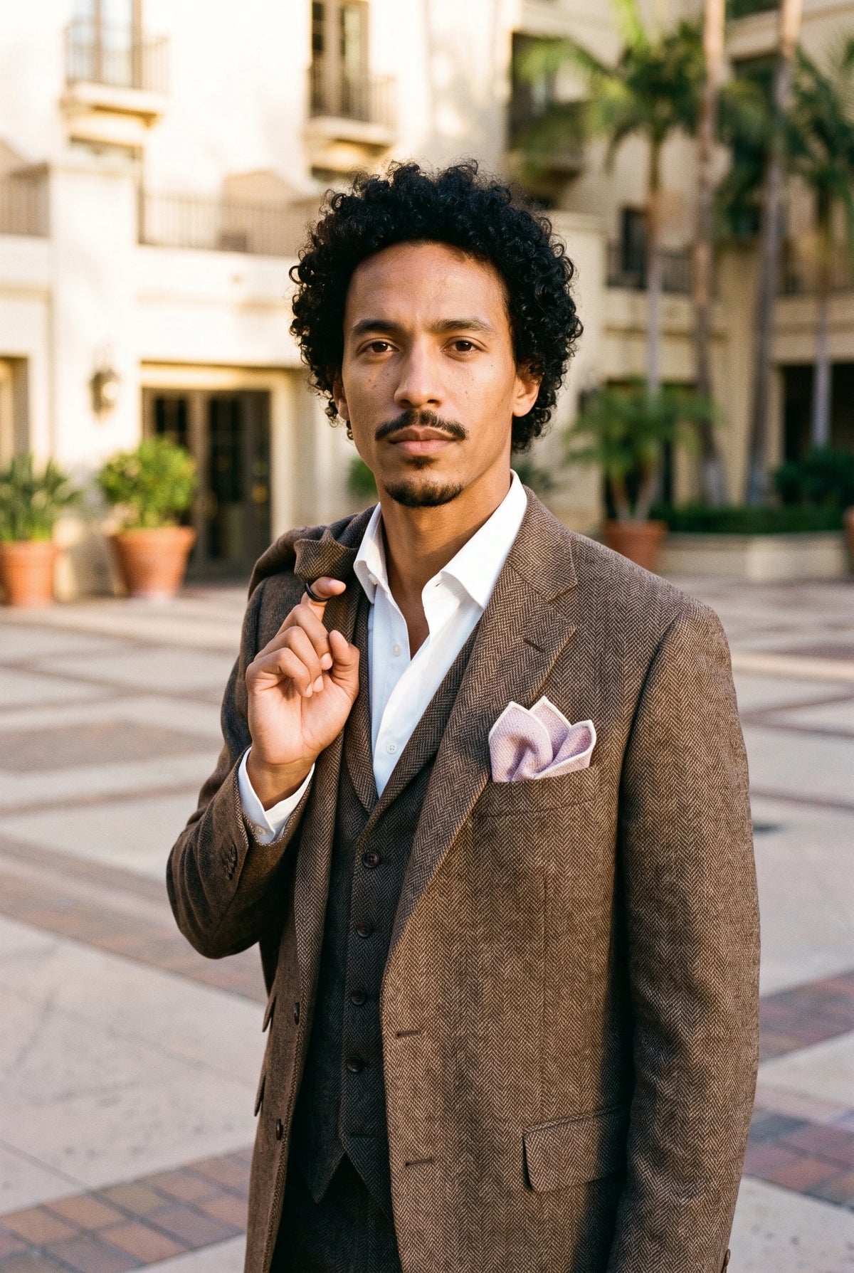 Pañuelo de bolsillo para hombre de mezcla de lana y tweed rosa.