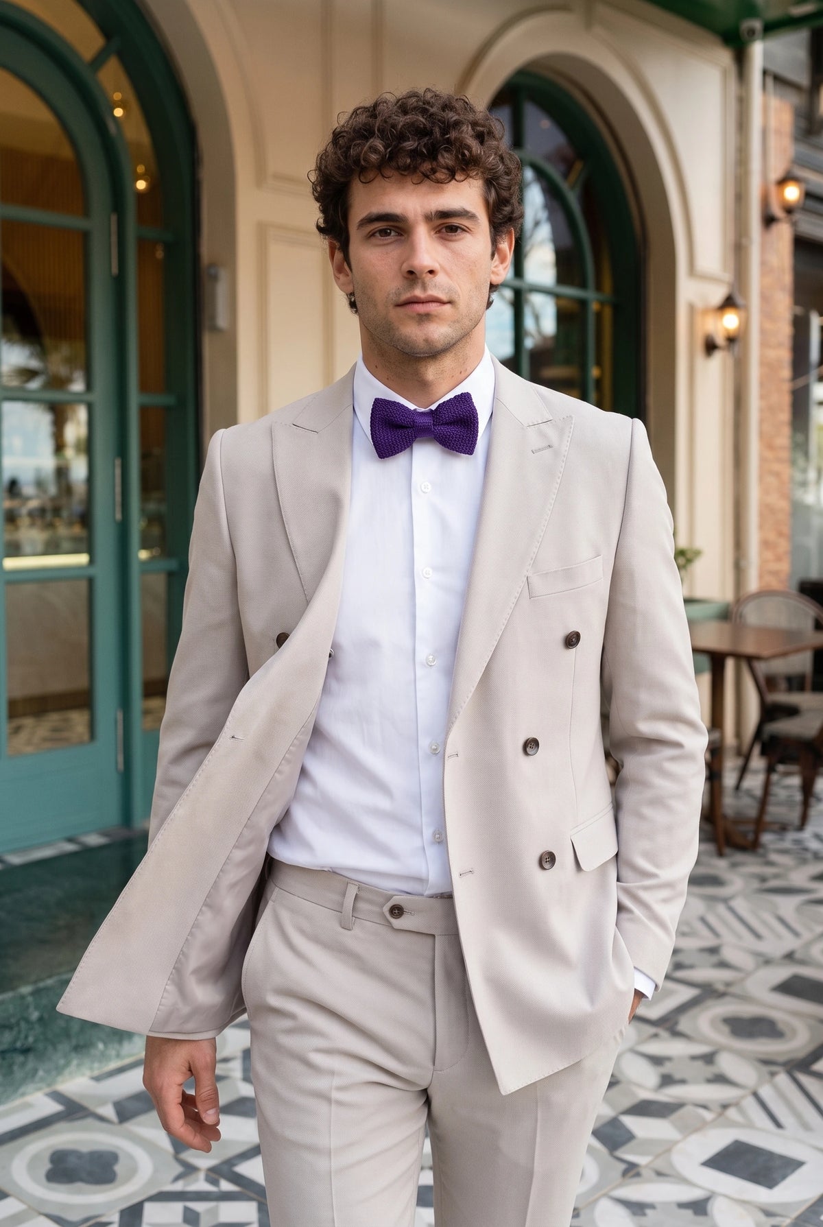 Pajarita de punto morada para hombre