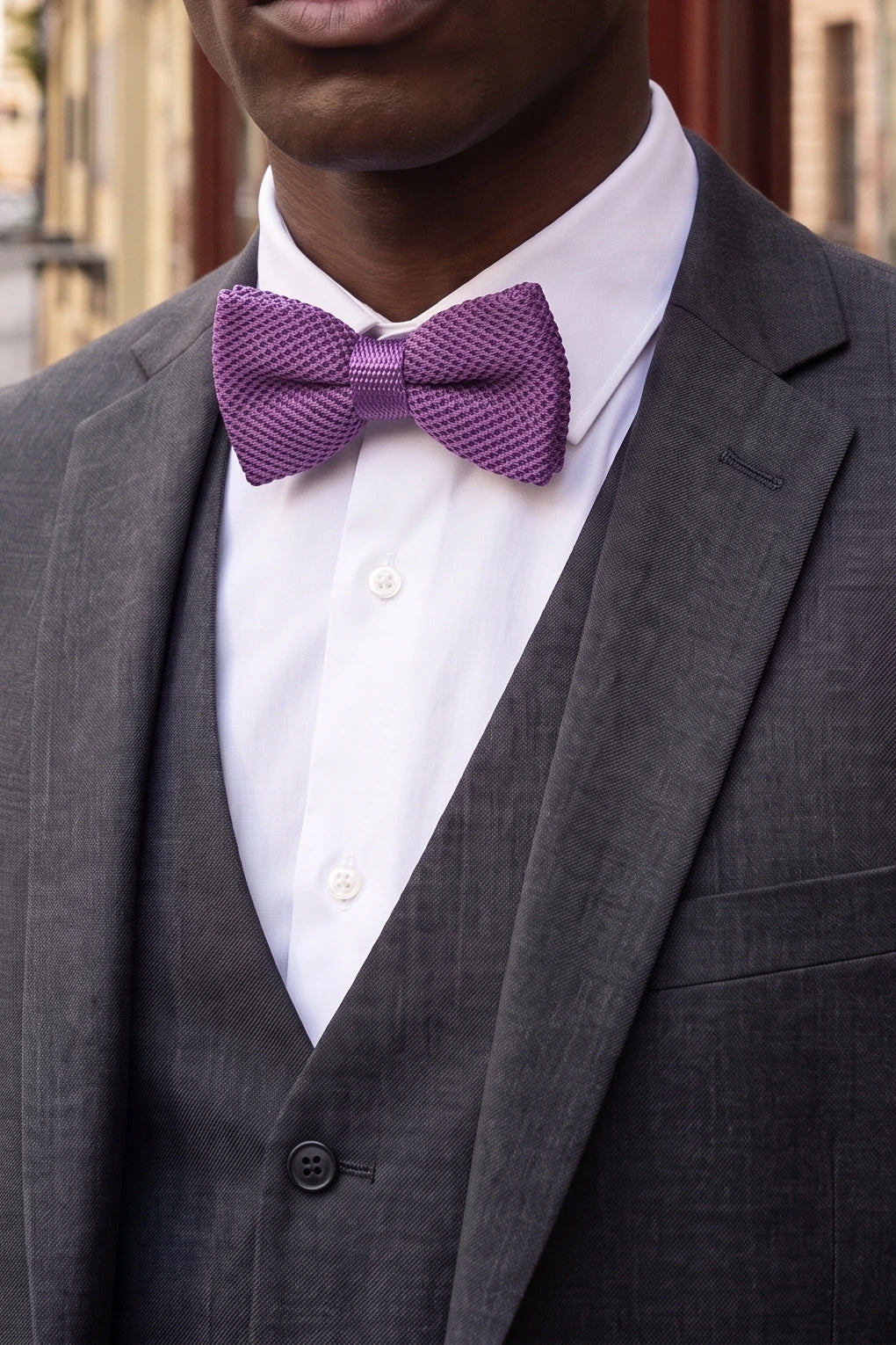 Pajarita de punto morada para hombre
