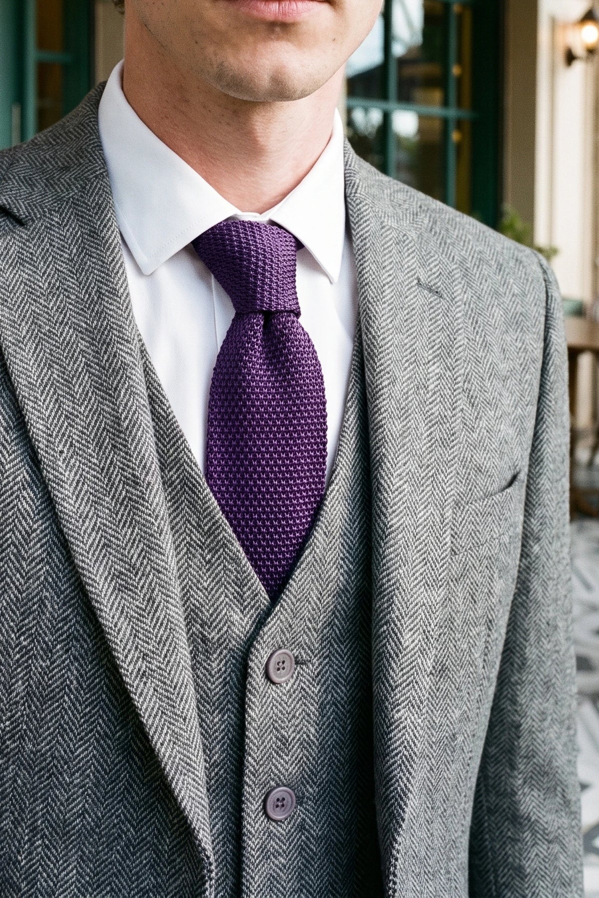Corbata de punto morada para hombre