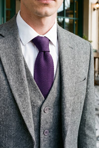 Corbata de punto morada para hombre