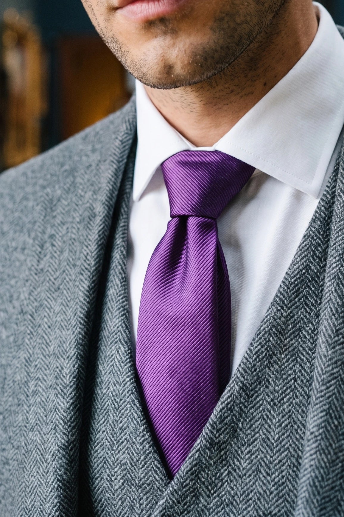 Corbata morada delgada de 6 cm para hombre, color liso.
