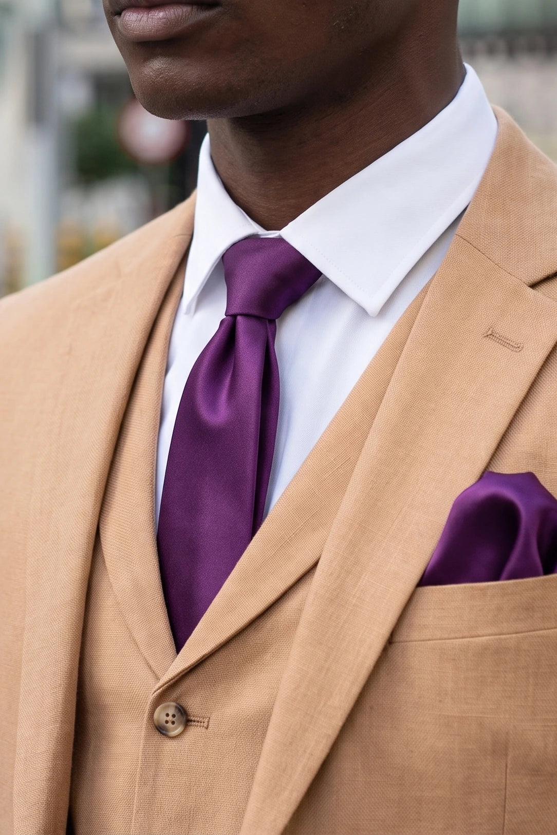 Conjunto de corbata morada para hombre