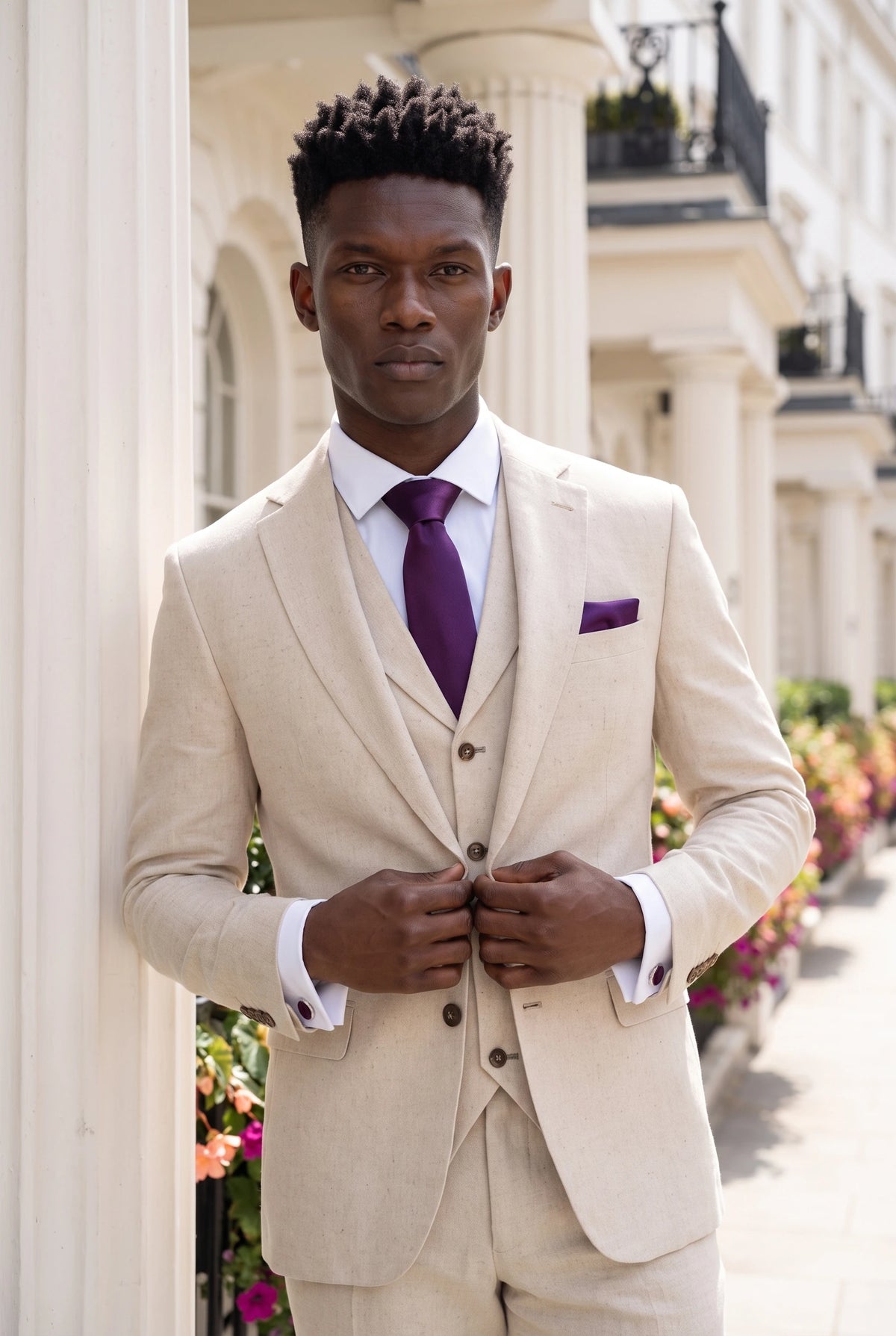 Conjunto de corbata morada para hombre