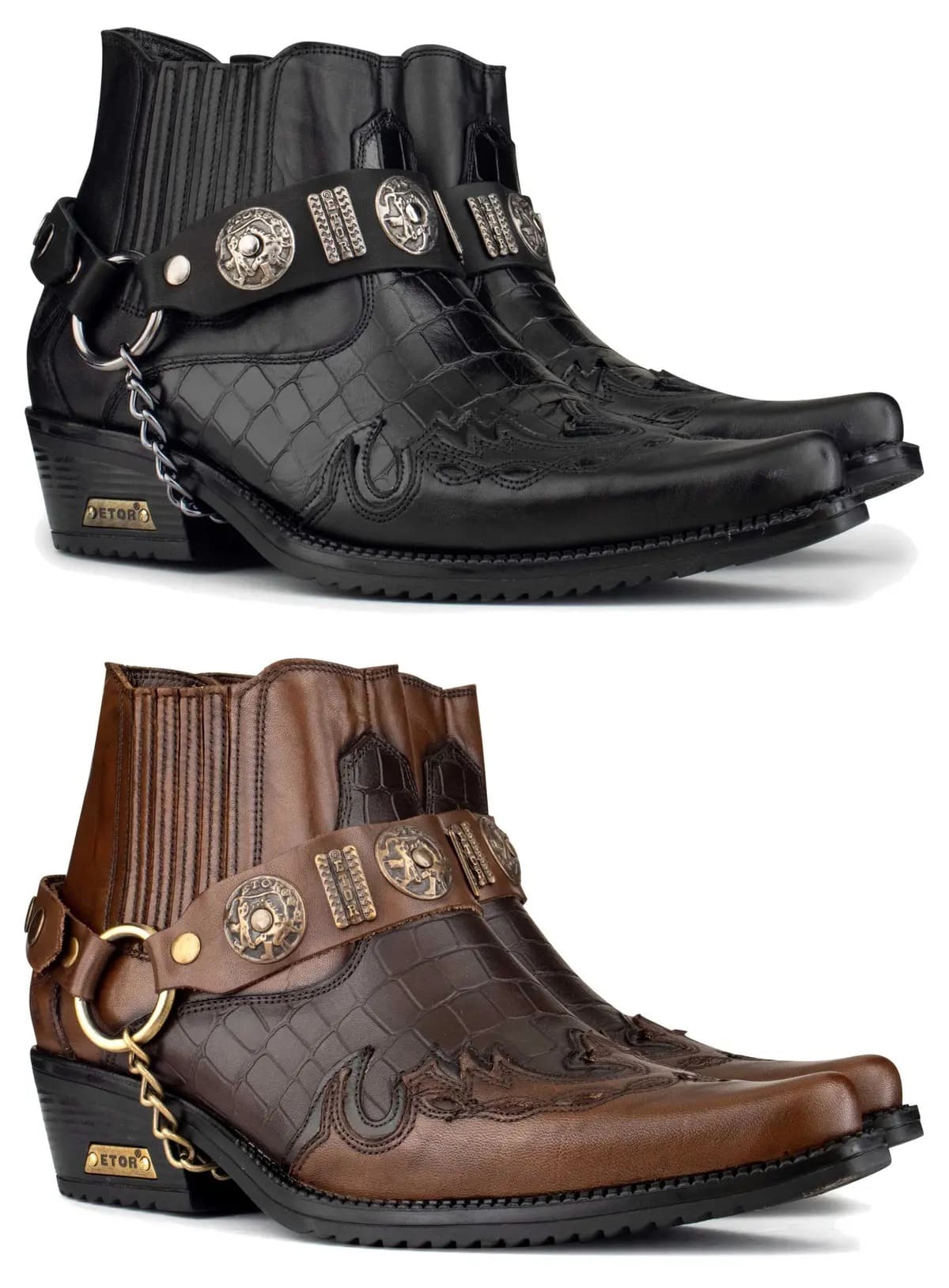 Botas vaqueras de cuero auténtico para hombre con tacón cubano.