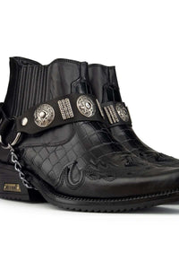 Botas vaqueras de cuero auténtico para hombre con tacón cubano.