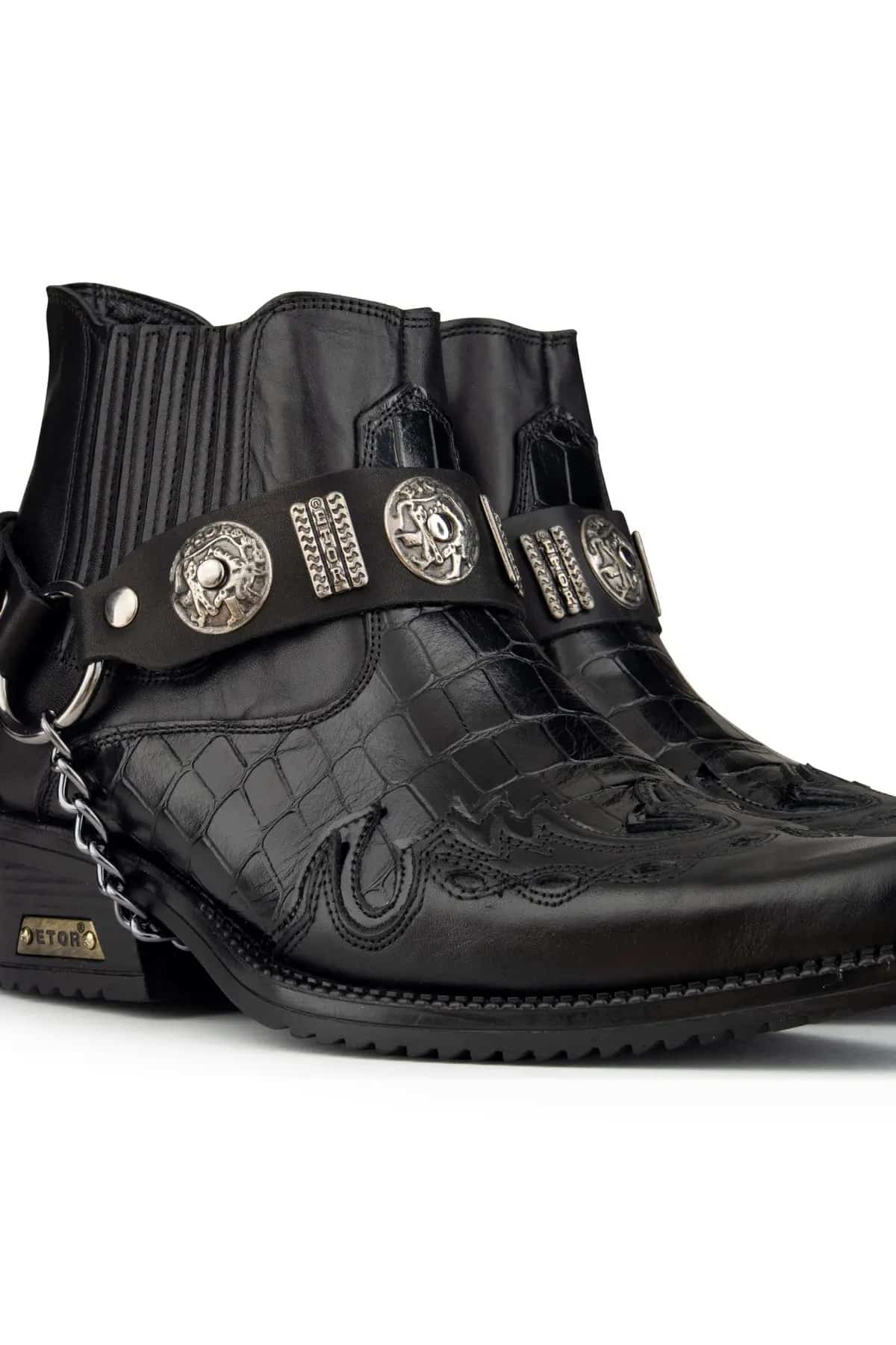 Botas vaqueras de cuero auténtico para hombre con tacón cubano.