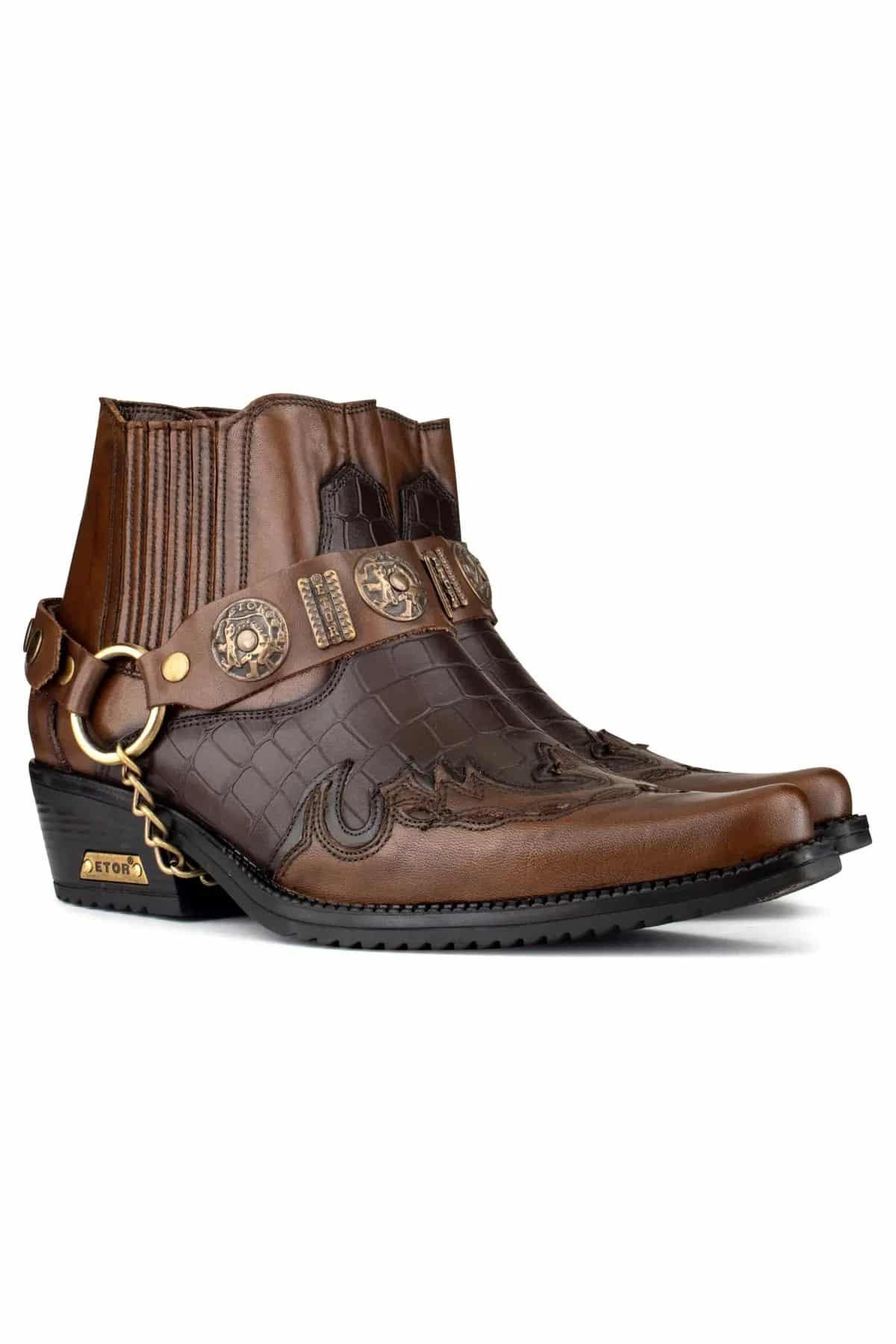 Botas vaqueras de cuero auténtico para hombre con tacón cubano.