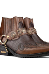 Botas vaqueras de cuero auténtico para hombre con tacón cubano.