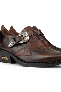 Zapatos de montar de cuero auténtico para hombre con hebilla.
