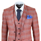 Traje de tres piezas de tweed a cuadros rojo para hombre