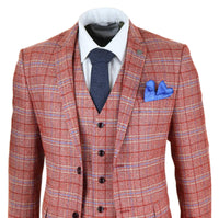 Traje de tres piezas de tweed a cuadros rojo para hombre