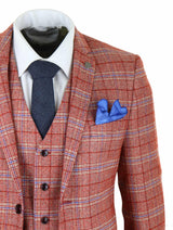 Traje de tres piezas de tweed a cuadros rojo para hombre
