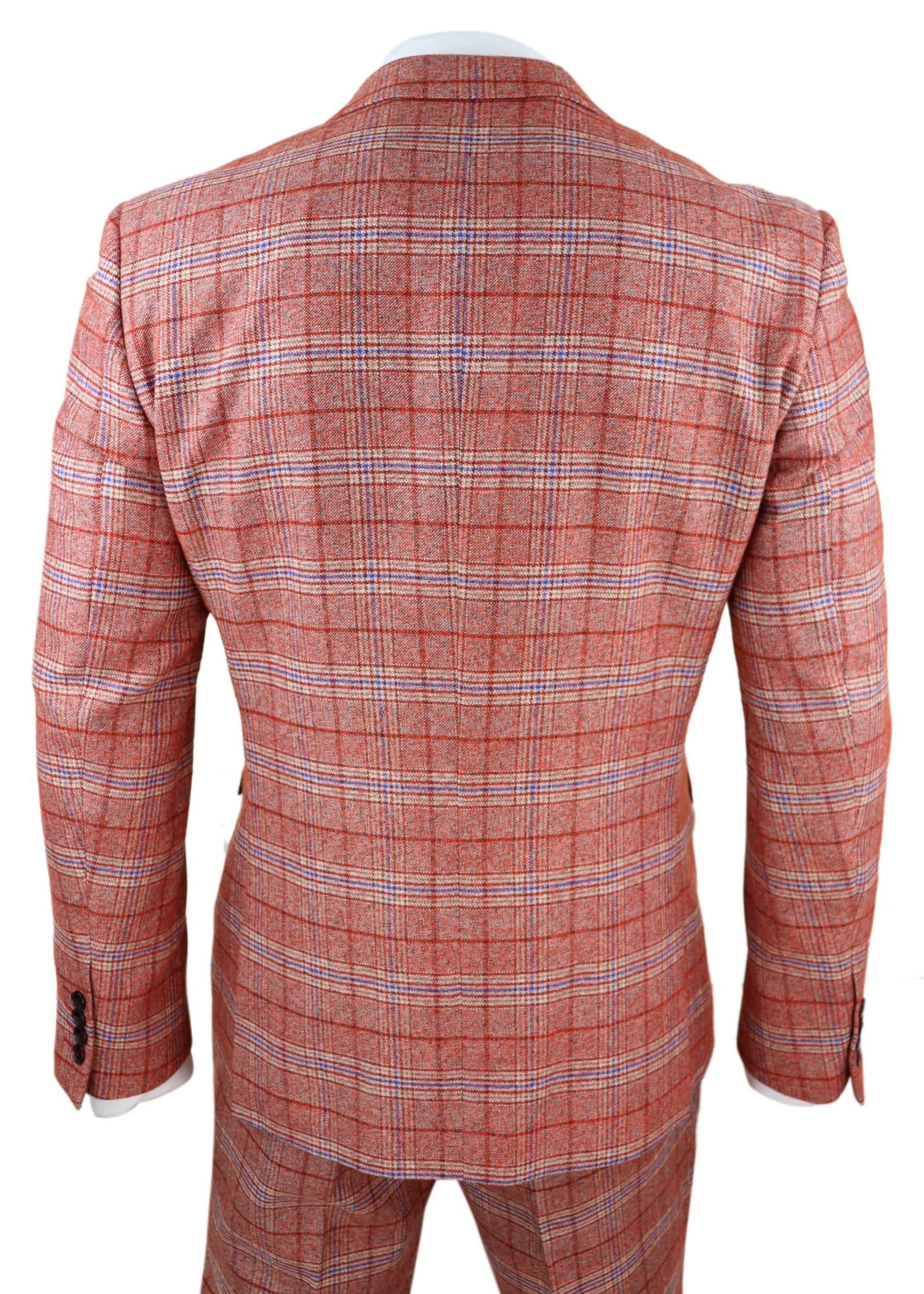 Traje de tres piezas de tweed a cuadros rojo para hombre
