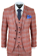 Traje de tres piezas de tweed a cuadros rojo para hombre