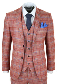 Traje de tres piezas de tweed a cuadros rojo para hombre
