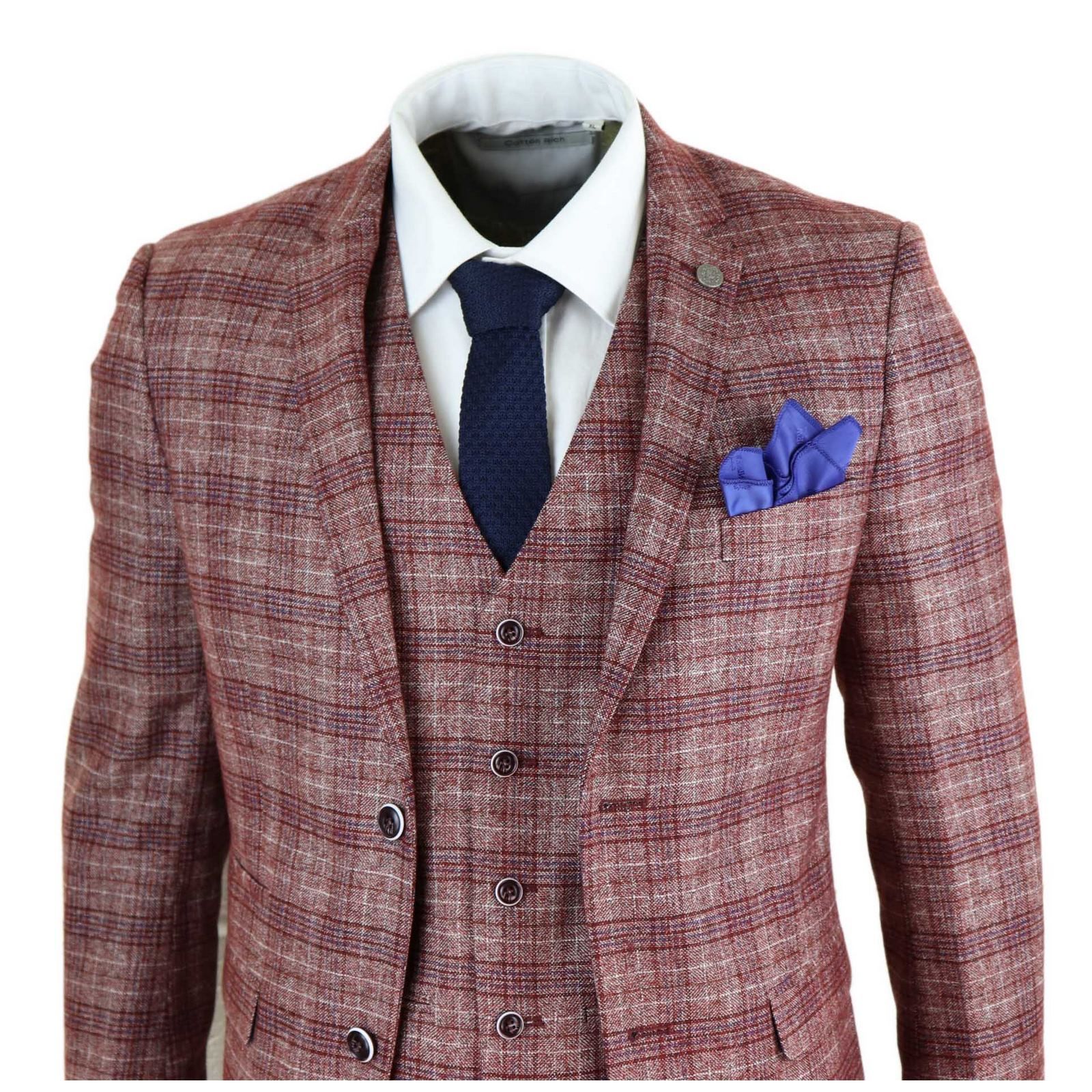 Traje de tres piezas para hombre a cuadros rojos - Paul Andrew Wellington
