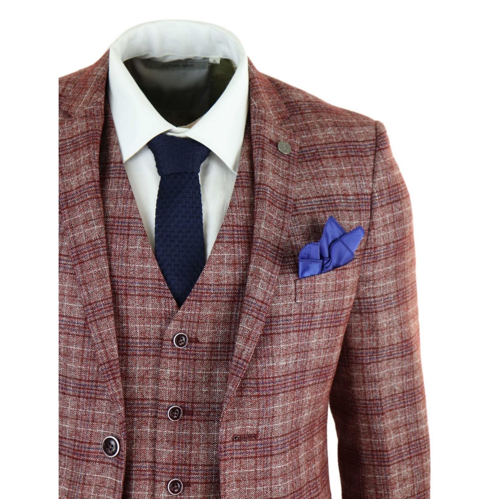 Traje de tres piezas para hombre a cuadros rojos - Paul Andrew Wellington