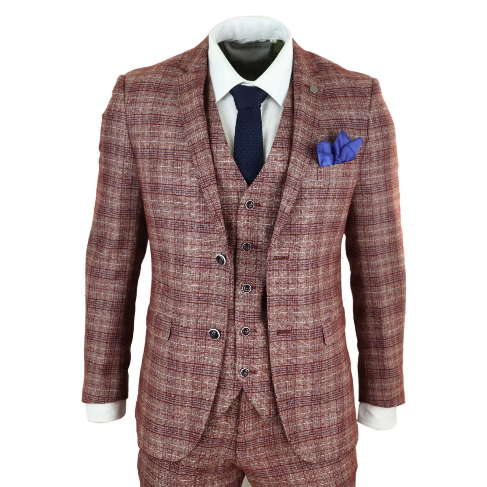 Traje de tres piezas para hombre a cuadros rojos - Paul Andrew Wellington