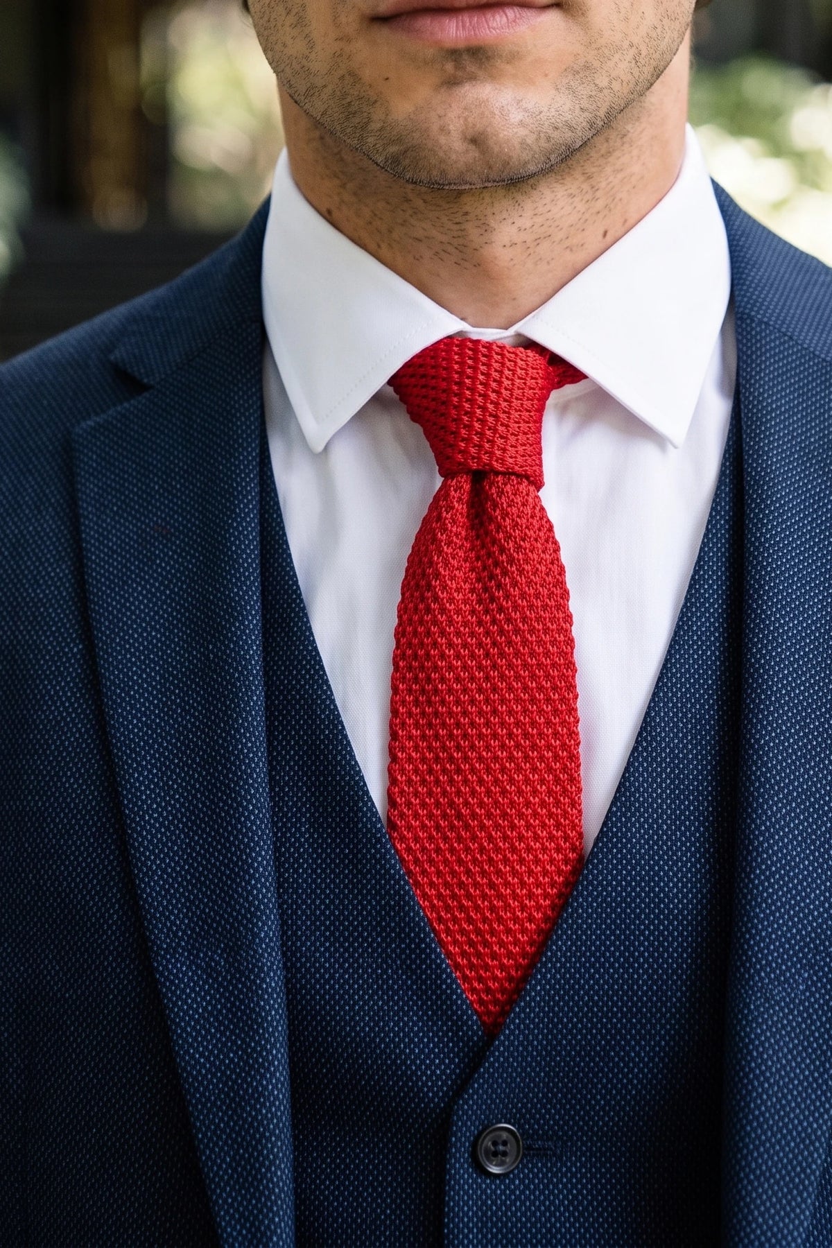 Corbata de punto roja para hombre