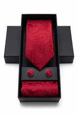 Set de regalo de corbata roja con estampado paisley para hombre